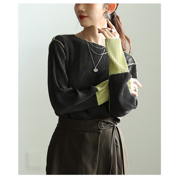 コーデのアクセントになるバイカラースリーブプリーツトップス レディース | Sawa a la mode | 詳細画像9 