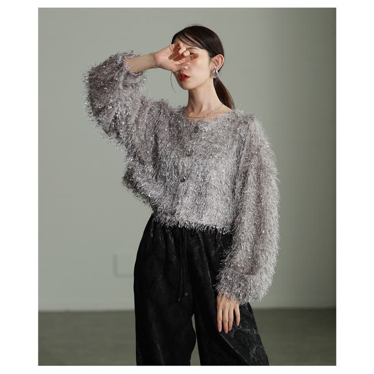 主役に魅せるフェザーニットクロップドカーディガン レディース ファッション | Sawa a la mode | 詳細画像4 