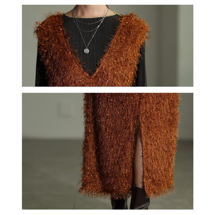 主役級の華やかさ纏うフェザーニットVネックジャンパースカート レディース | Sawa a la mode | 詳細画像5 