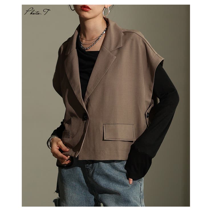 一点投入でオシャレ見えなショート丈ジレ風ジャケット レディース ファッション | Sawa a la mode | 詳細画像2 