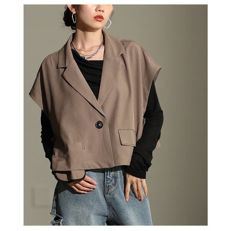 一点投入でオシャレ見えなショート丈ジレ風ジャケット レディース ファッション | Sawa a la mode | 詳細画像9 
