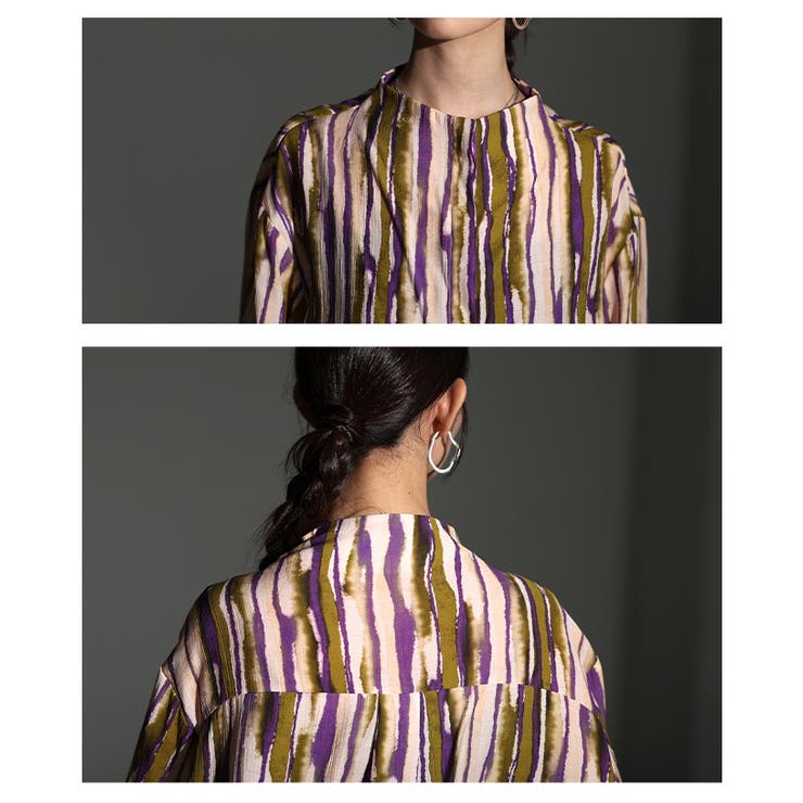 アートを纏うランダムストライプチュニックシャツ レディース トップス | Sawa a la mode | 詳細画像5 