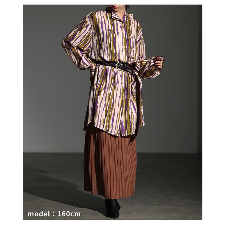 アートを纏うランダムストライプチュニックシャツ レディース トップス | Sawa a la mode | 詳細画像7 