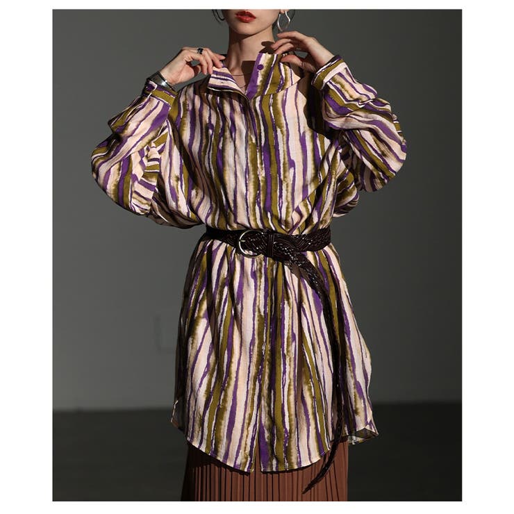 アートを纏うランダムストライプチュニックシャツ レディース トップス | Sawa a la mode | 詳細画像8 