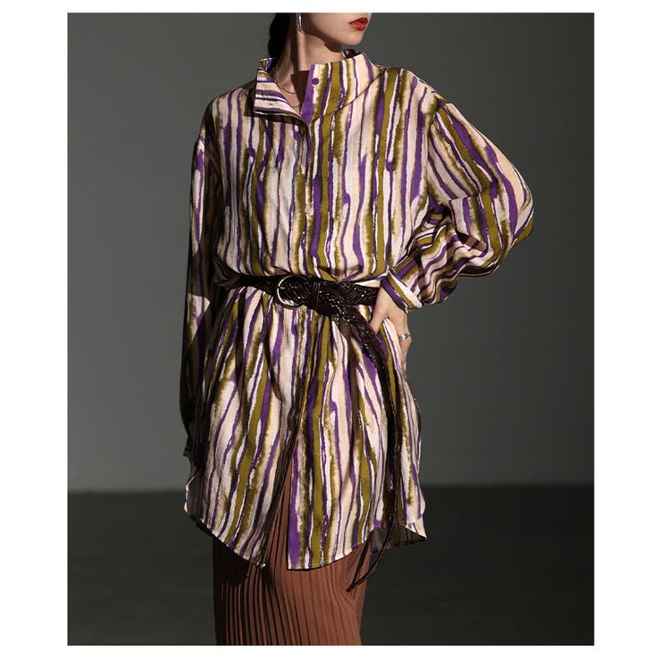 アートを纏うランダムストライプチュニックシャツ レディース トップス | Sawa a la mode | 詳細画像9 