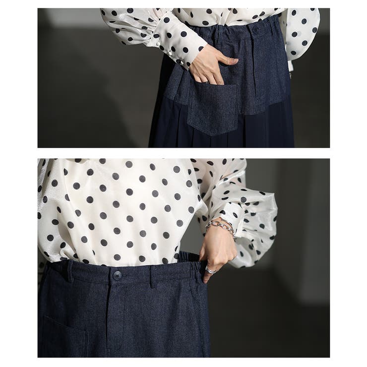 一枚で重ね着見えするデニムプリーツドッキングスカート レディース スカート | Sawa a la mode | 詳細画像5 