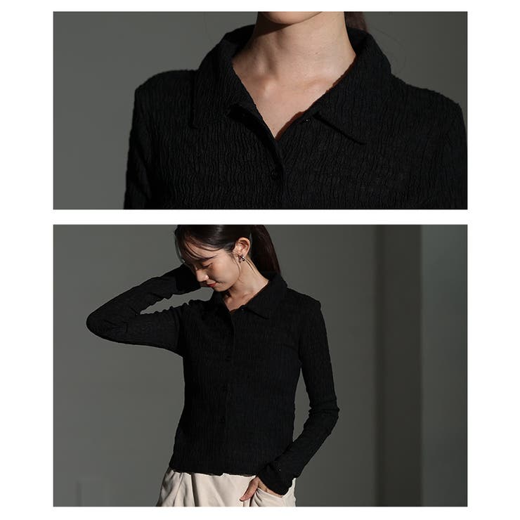 エッジを効かせたジャガードシャーリングポロトップス レディース ファッション | Sawa a la mode | 詳細画像5 