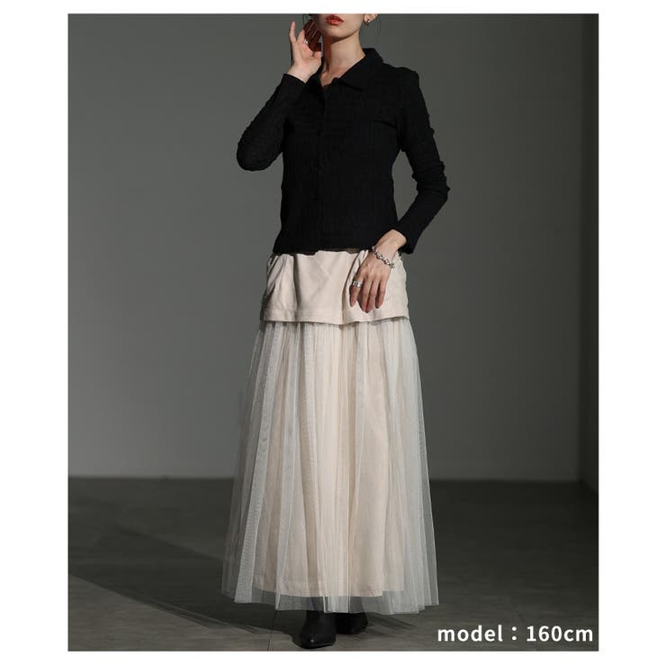 エッジを効かせたジャガードシャーリングポロトップス レディース ファッション | Sawa a la mode | 詳細画像7 