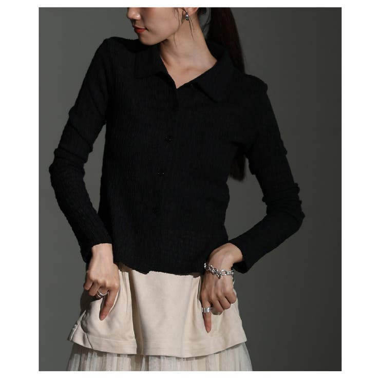 エッジを効かせたジャガードシャーリングポロトップス レディース ファッション | Sawa a la mode | 詳細画像9 