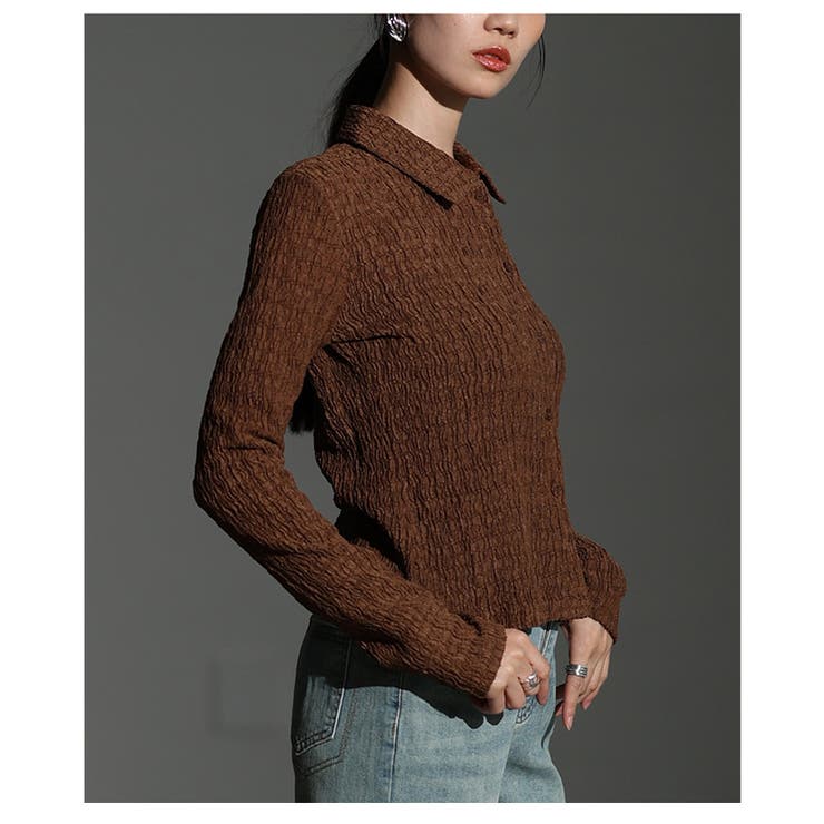 エッジを効かせたジャガードシャーリングポロトップス レディース ファッション | Sawa a la mode | 詳細画像19 