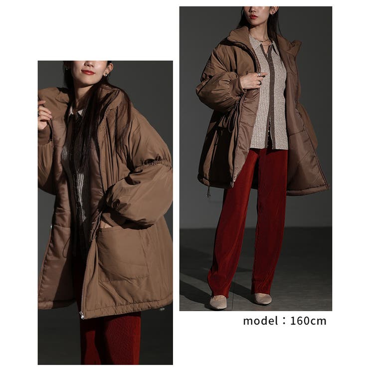 シルエットを変えて楽しめるスタンドネック中綿ウエストドロストコート レディース | Sawa a la mode | 詳細画像10 