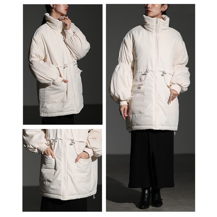 シルエットを変えて楽しめるスタンドネック中綿ウエストドロストコート レディース | Sawa a la mode | 詳細画像17 