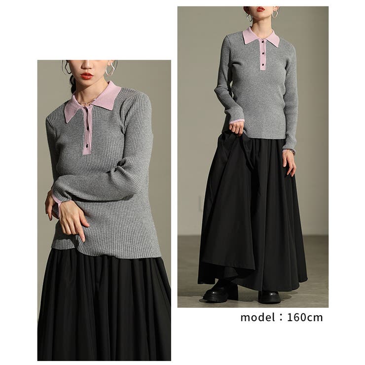 配色マジックに魅了するバイカラーポロニットプルオーバー レディース ファッション | Sawa a la mode | 詳細画像10 