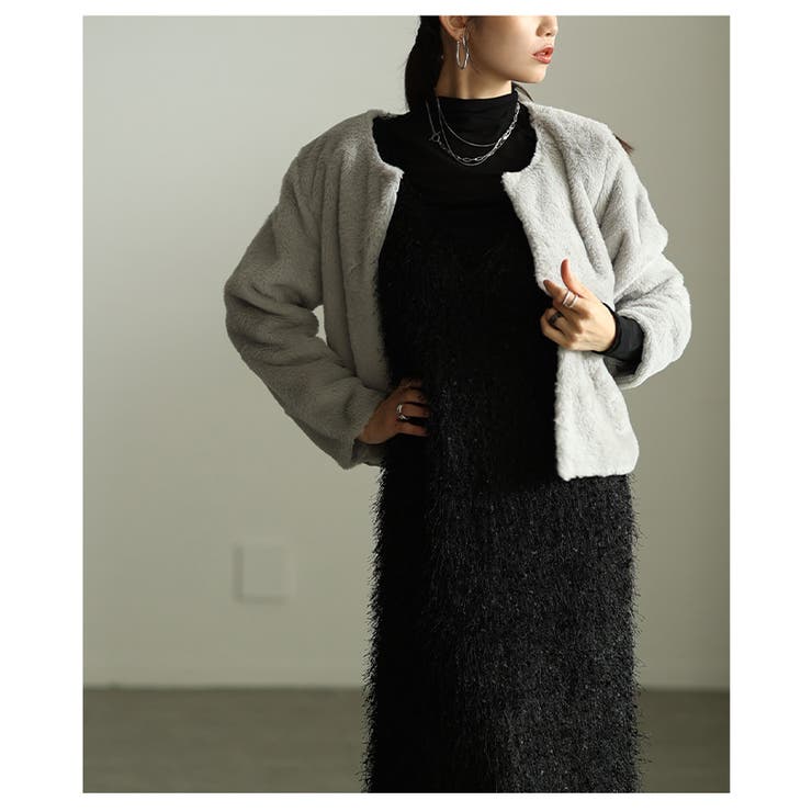 纏う愛されノーカラーフェイクファーライトジャケット レディース ファッション | Sawa a la mode | 詳細画像14 