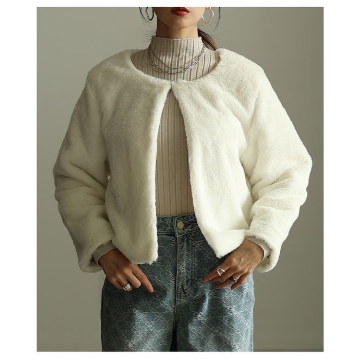 纏う愛されノーカラーフェイクファーライトジャケット レディース ファッション | Sawa a la mode | 詳細画像21 