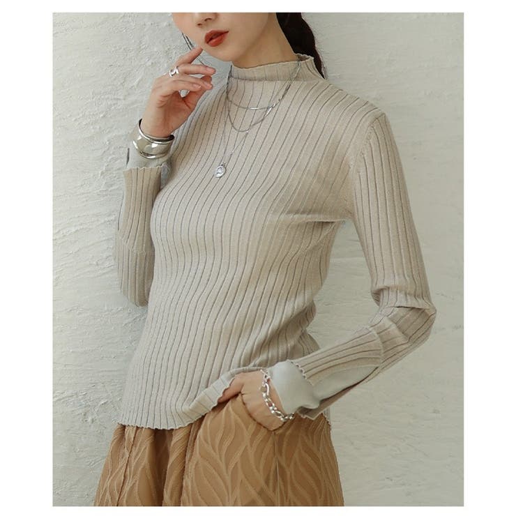 大人の綺麗めに馴染むレイヤード風スリーブラメリブニット レディース ファッション | Sawa a la mode | 詳細画像19 