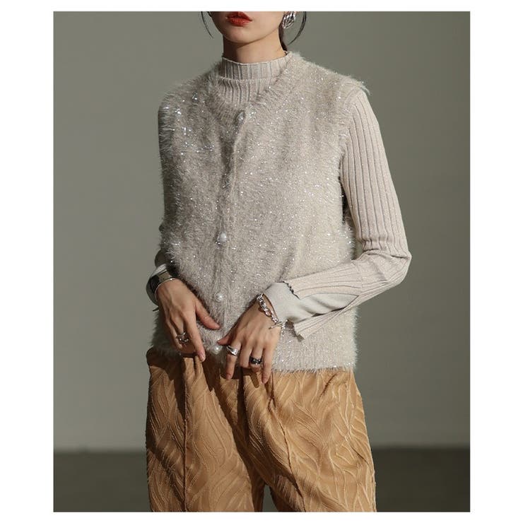 重ね着をアップデートするラメシャギーニットベスト レディース ファッション | Sawa a la mode | 詳細画像20 