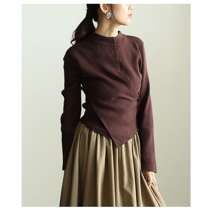 ヒトクセ効かせたアシンメトリーリブニットトップス レディース ファッション | Sawa a la mode | 詳細画像8 