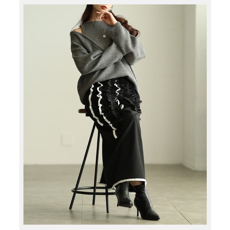 流れるフリルで魅せるフリルラインタイトスカート レディース ボトムス | Sawa a la mode | 詳細画像18 