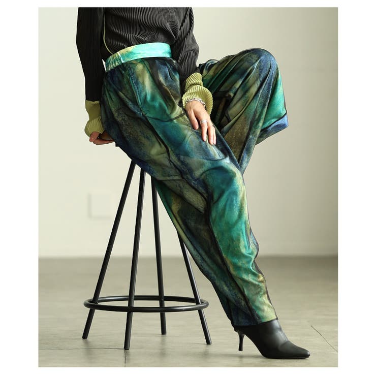 光と色で遊ばせるアートパターンオーガンジーワイドパンツ レディース ボトムス | Sawa a la mode | 詳細画像15 