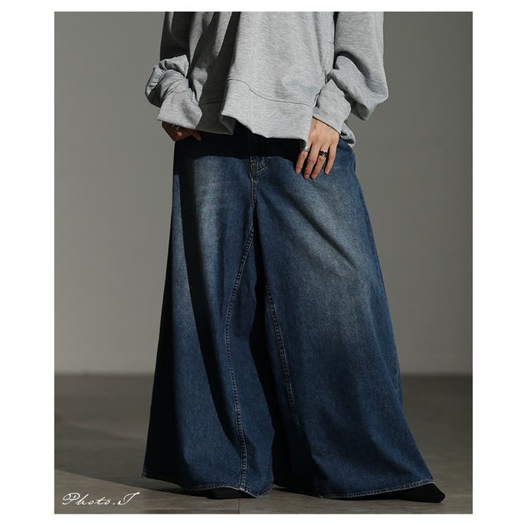 スカート見えするコットンデニムワイドバギーパンツ レディース ファッション | Sawa a la mode | 詳細画像2 