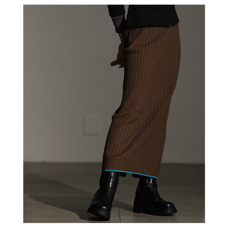 遊び心をひと匙加えたリブニット配色ラインナロースカート レディース ファッション | Sawa a la mode | 詳細画像10 