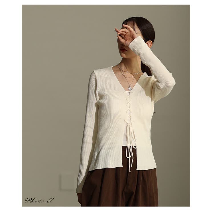 女性らしさを引き立てるレースアップニットトップス レディース ファッション | Sawa a la mode | 詳細画像2 