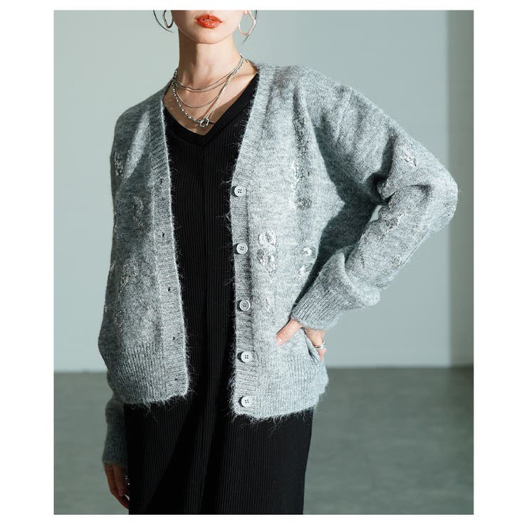 上品に映えるスパンコールフラワーカーディガン レディース トップス | Sawa a la mode | 詳細画像15 