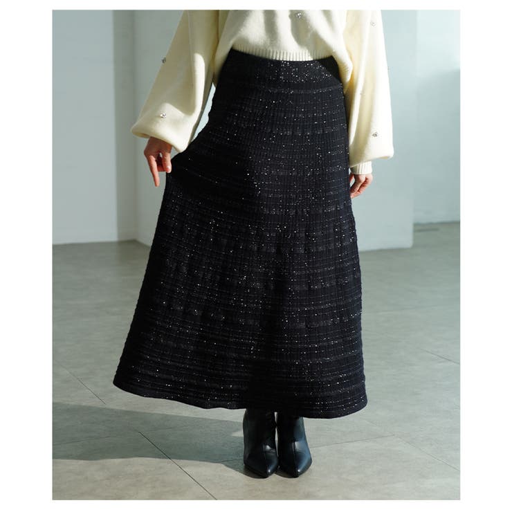 上品にきらめくトゥインクルニットフレアスカート レディース スカート | Sawa a la mode | 詳細画像9 