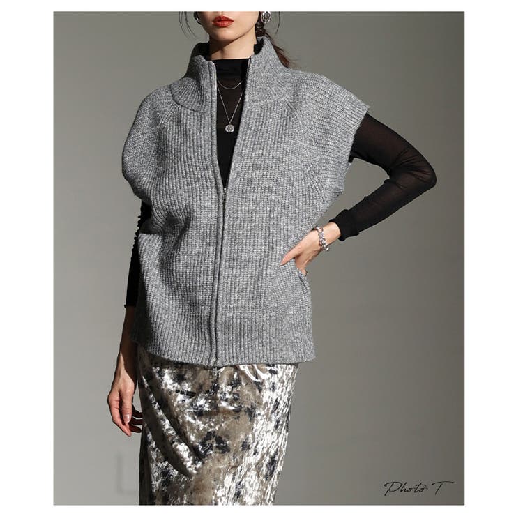 立体シルエットが美しいダブルジップハイネックニットベスト レディース トップス | Sawa a la mode | 詳細画像2 