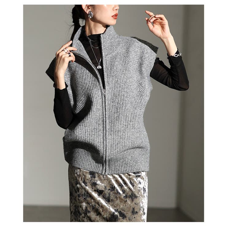 立体シルエットが美しいダブルジップハイネックニットベスト レディース トップス | Sawa a la mode | 詳細画像4 