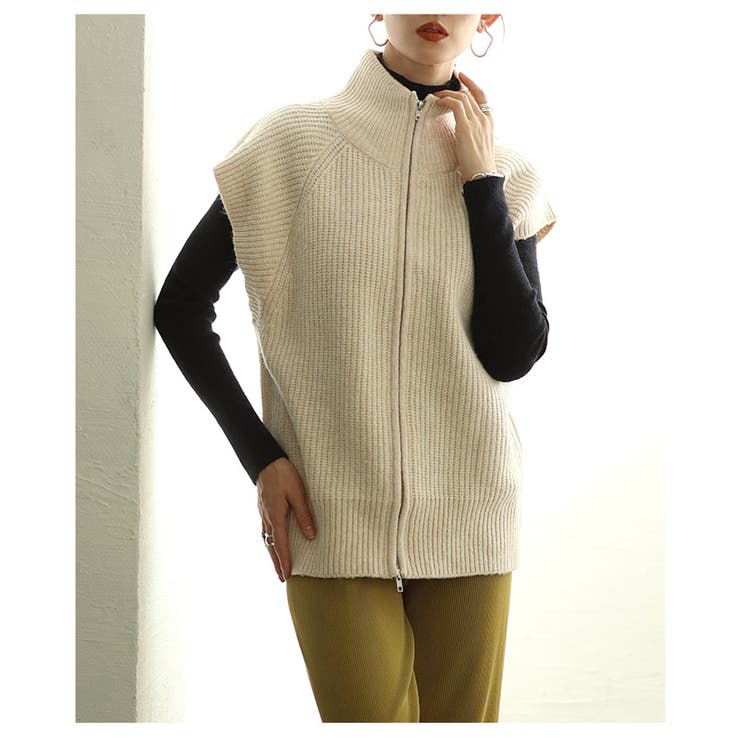 立体シルエットが美しいダブルジップハイネックニットベスト レディース トップス | Sawa a la mode | 詳細画像15 