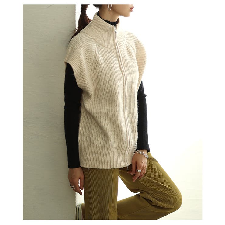 立体シルエットが美しいダブルジップハイネックニットベスト レディース トップス | Sawa a la mode | 詳細画像18 