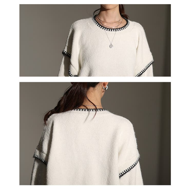 一枚で洒落るゆったりステッチニットトップス レディース ファッション | Sawa a la mode | 詳細画像5 