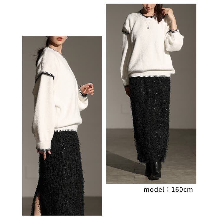 一枚で洒落るゆったりステッチニットトップス レディース ファッション | Sawa a la mode | 詳細画像10 