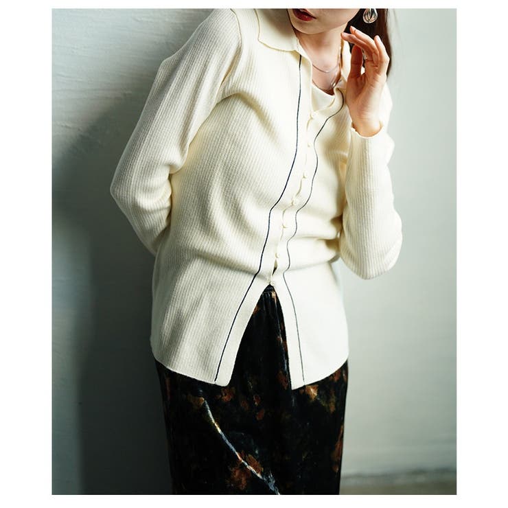 知的な大人ムード漂う配色ラインリブニットポロカーディガン レディース ファッショ… | Sawa a la mode | 詳細画像22 