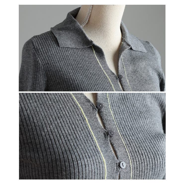 知的な大人ムード漂う配色ラインリブニットポロカーディガン レディース ファッショ… | Sawa a la mode | 詳細画像23 
