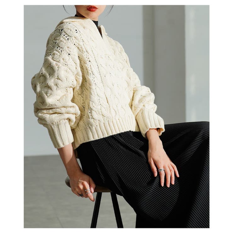 季節の着こなしを纏うケーブル編みスキッパーニットセーター レディース ファッション | Sawa a la mode | 詳細画像11 