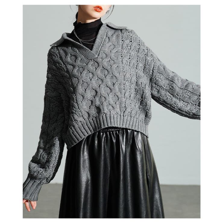 季節の着こなしを纏うケーブル編みスキッパーニットセーター レディース ファッション | Sawa a la mode | 詳細画像17 