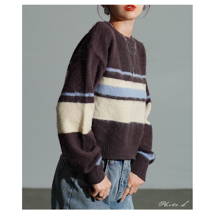 リズミカルに描かれたマルチボーダー起毛ニットセーター レディース ファッション | Sawa a la mode | 詳細画像2 