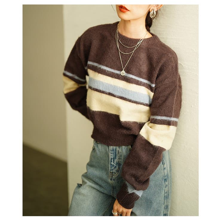 リズミカルに描かれたマルチボーダー起毛ニットセーター レディース ファッション | Sawa a la mode | 詳細画像4 