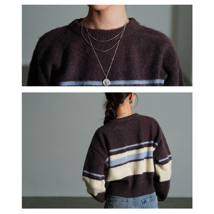 リズミカルに描かれたマルチボーダー起毛ニットセーター レディース ファッション | Sawa a la mode | 詳細画像5 