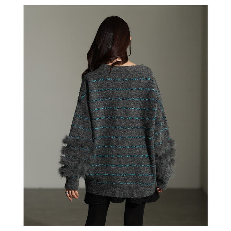 大人リュクスなジャガード×ファーボーダーニットカーディガン レディース ファッシ… | Sawa a la mode | 詳細画像17 