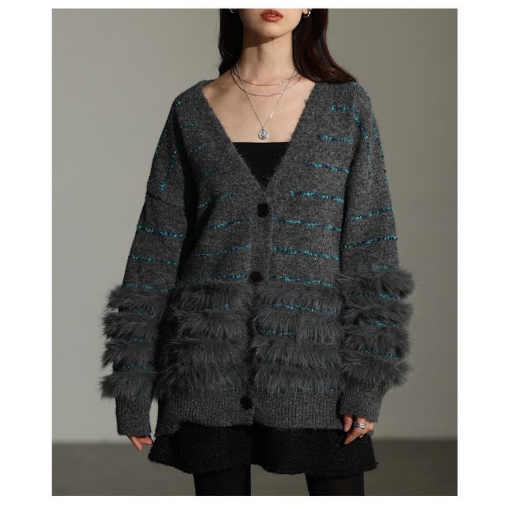 大人リュクスなジャガード×ファーボーダーニットカーディガン レディース ファッシ… | Sawa a la mode | 詳細画像22 