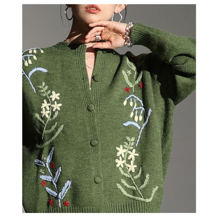 一枚で絵になる草花刺繍ラインニットカーディガン レディース ファッション | Sawa a la mode | 詳細画像14 