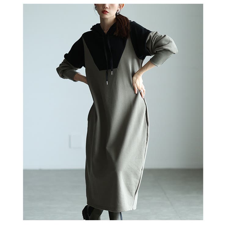 一枚でサマになるバイカラーフーディーワンピース レディース ファッション | Sawa a la mode | 詳細画像13 