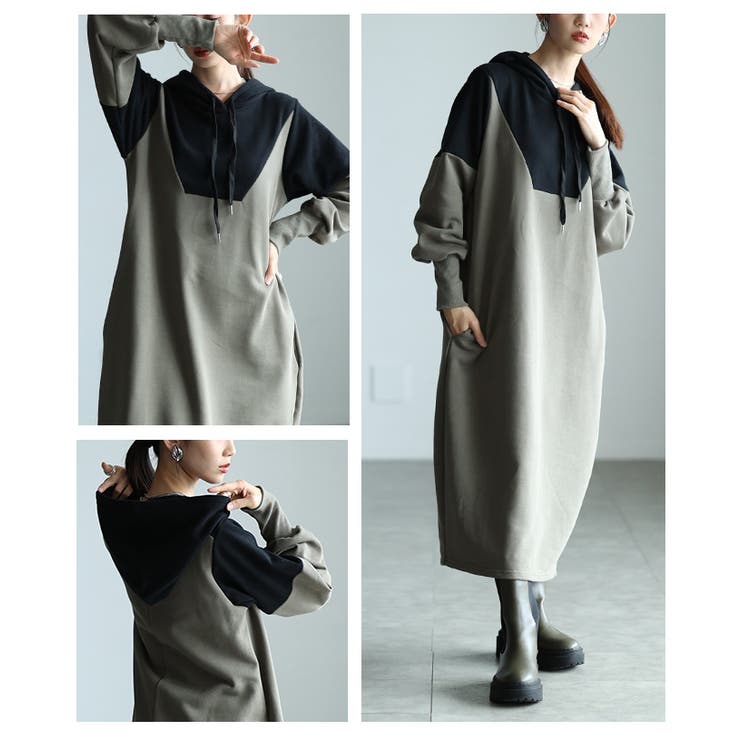 一枚でサマになるバイカラーフーディーワンピース レディース ファッション | Sawa a la mode | 詳細画像17 
