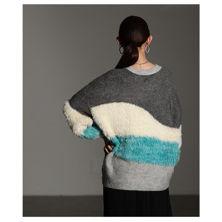 毛足の揺れまで可愛い波ボーダーシャギーニットトップス レディース ファッション | Sawa a la mode | 詳細画像11 