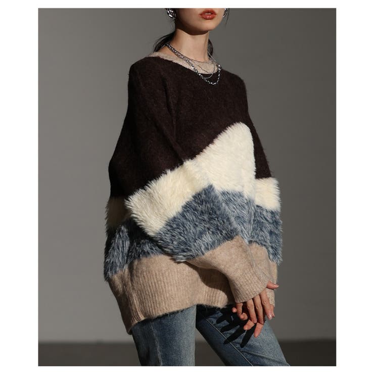 毛足の揺れまで可愛い波ボーダーシャギーニットトップス レディース ファッション | Sawa a la mode | 詳細画像14 