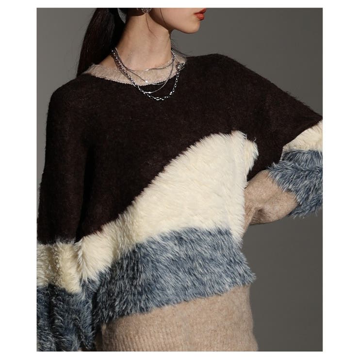 毛足の揺れまで可愛い波ボーダーシャギーニットトップス レディース ファッション | Sawa a la mode | 詳細画像17 